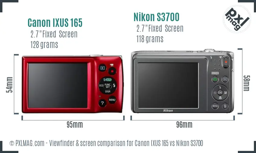 Canon IXUS 165 vs Nikon S3700 Screen and Viewfinder comparison