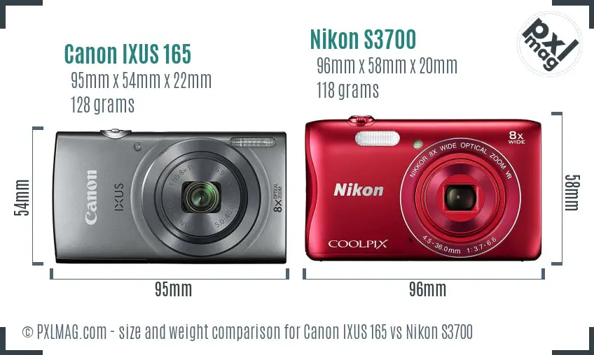 Canon IXUS 165 vs Nikon S3700 size comparison