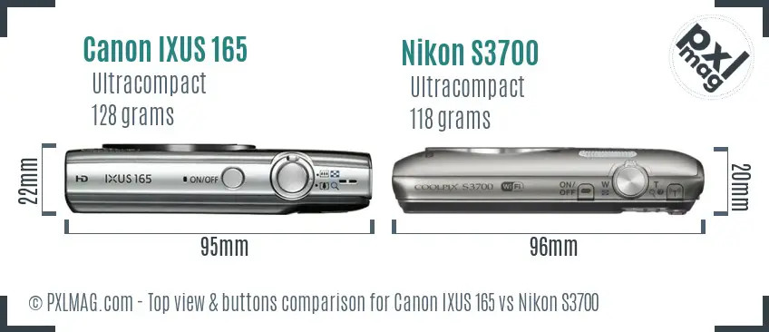 Canon IXUS 165 vs Nikon S3700 top view buttons comparison
