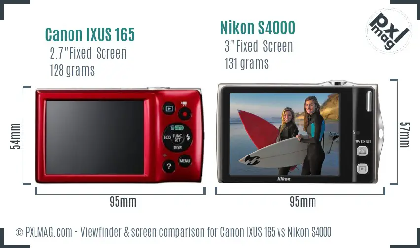 Canon IXUS 165 vs Nikon S4000 Screen and Viewfinder comparison