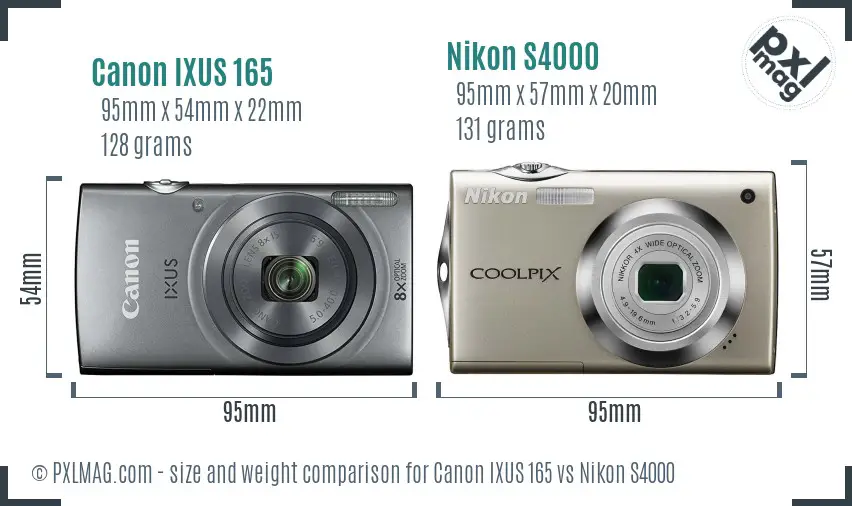 Canon IXUS 165 vs Nikon S4000 size comparison