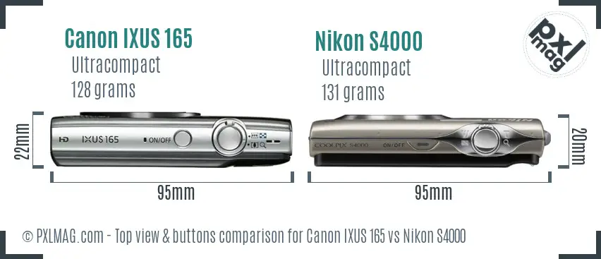 Canon IXUS 165 vs Nikon S4000 top view buttons comparison