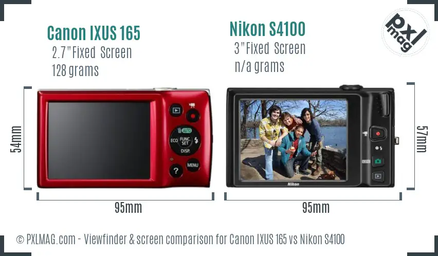 Canon IXUS 165 vs Nikon S4100 Screen and Viewfinder comparison
