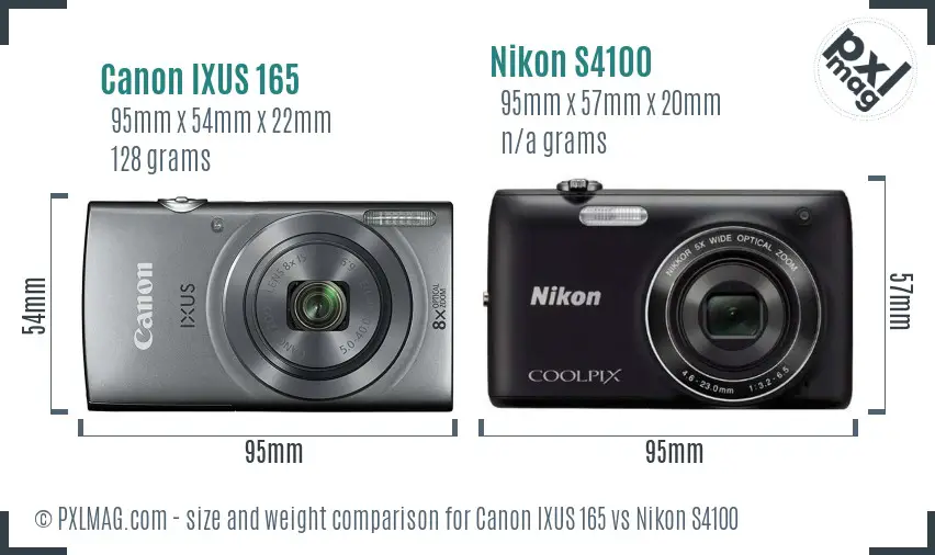 Canon IXUS 165 vs Nikon S4100 size comparison