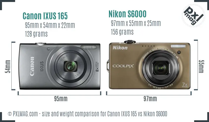 Canon IXUS 165 vs Nikon S6000 size comparison Canon IXUS 165 vs Nikon S6000 size comparison