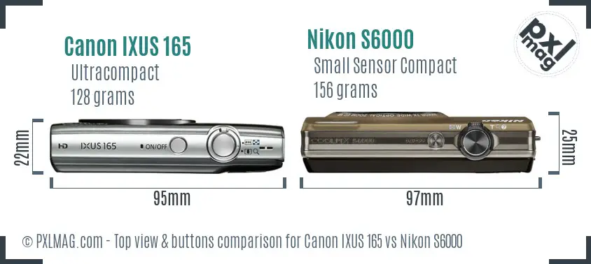 Canon IXUS 165 vs Nikon S6000 top view buttons comparison Canon IXUS 165 vs Nikon S6000 top view buttons comparison