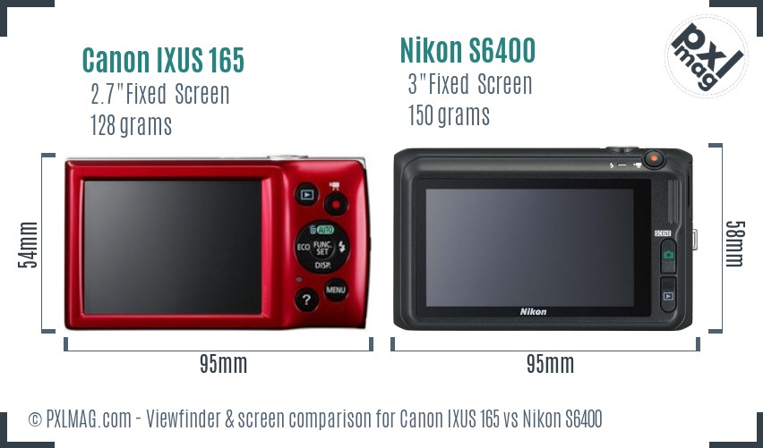 Canon IXUS 165 vs Nikon S6400 Screen and Viewfinder comparison