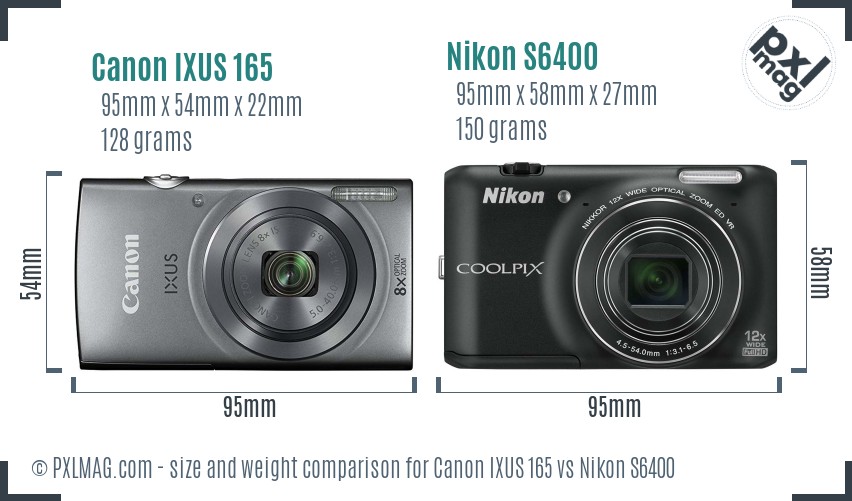 Canon IXUS 165 vs Nikon S6400 size comparison Canon IXUS 165 vs Nikon S6400 size comparison