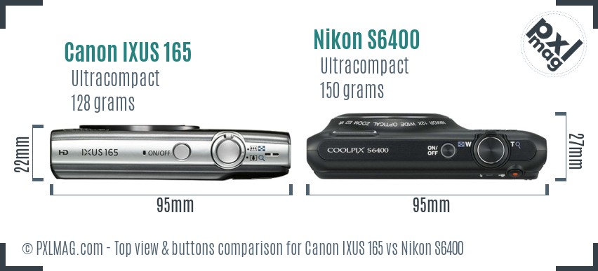 Canon IXUS 165 vs Nikon S6400 top view buttons comparison