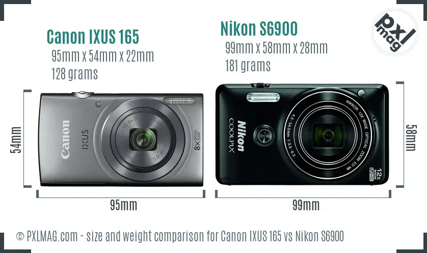 Canon IXUS 165 vs Nikon S6900 size comparison