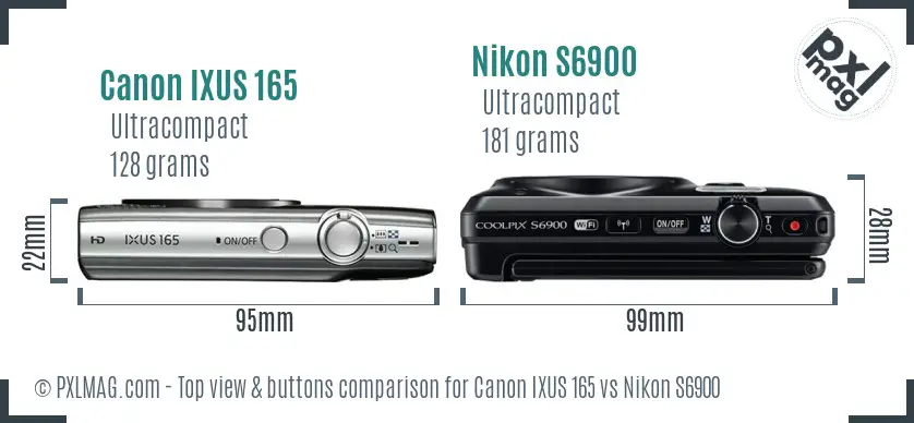 Canon IXUS 165 vs Nikon S6900 top view buttons comparison