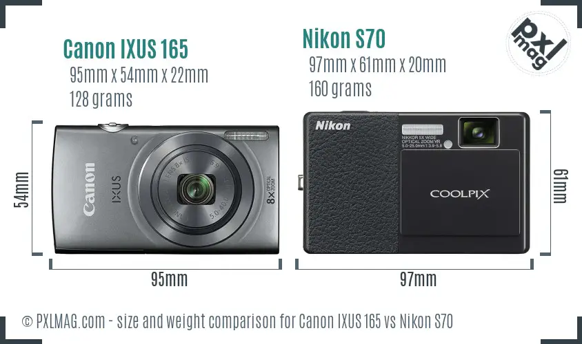 Canon IXUS 165 vs Nikon S70 size comparison