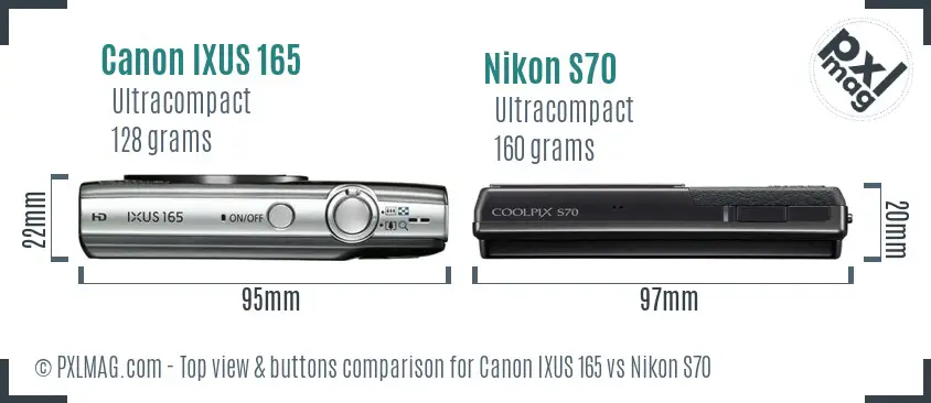 Canon IXUS 165 vs Nikon S70 top view buttons comparison