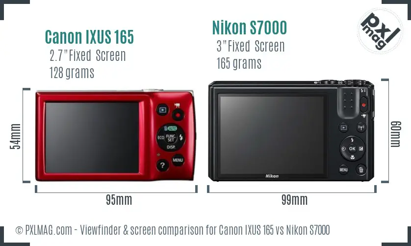 Canon IXUS 165 vs Nikon S7000 Screen and Viewfinder comparison