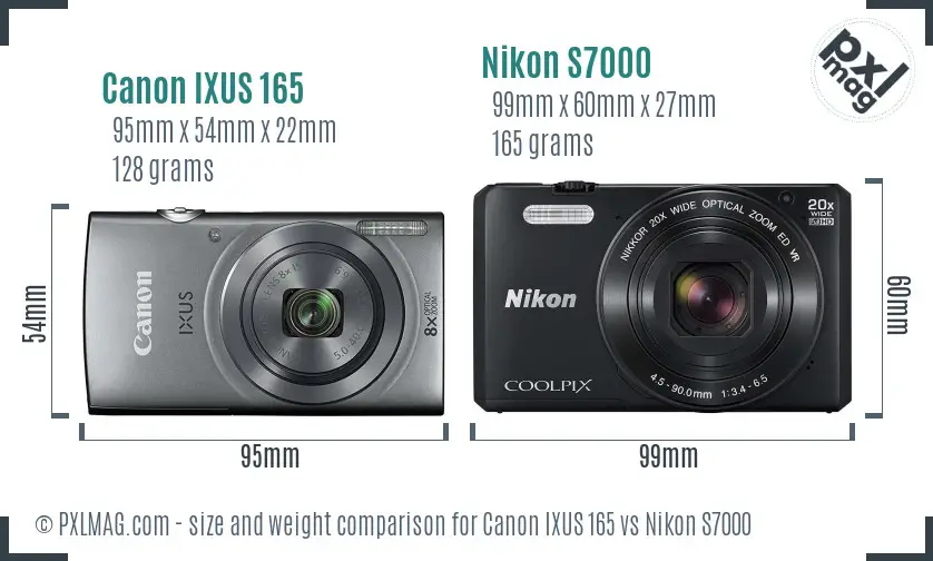 Canon IXUS 165 vs Nikon S7000 size comparison