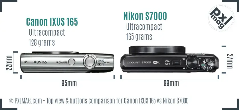 Canon IXUS 165 vs Nikon S7000 top view buttons comparison