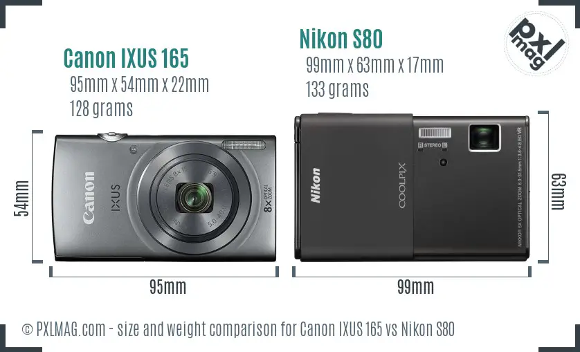 Canon IXUS 165 vs Nikon S80 size comparison