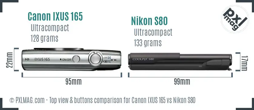 Canon IXUS 165 vs Nikon S80 top view buttons comparison