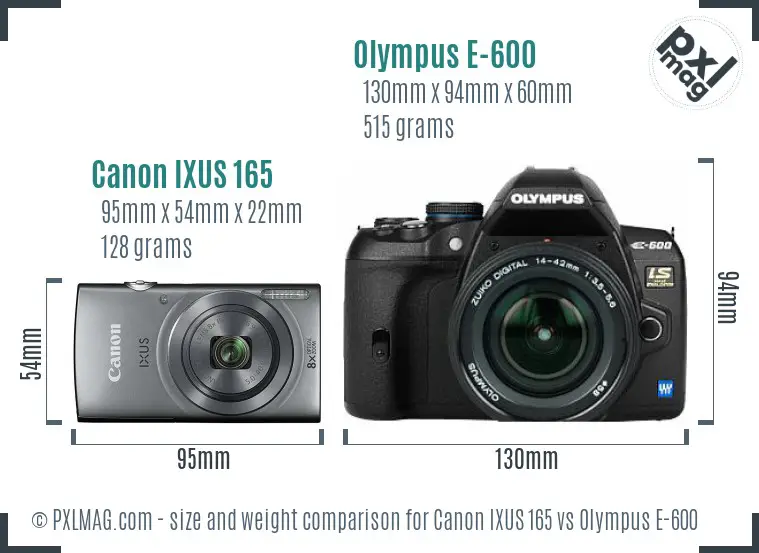 Canon IXUS 165 vs Olympus E-600 size comparison