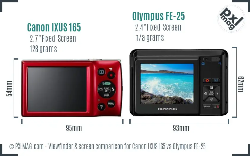 Canon IXUS 165 vs Olympus FE-25 Screen and Viewfinder comparison