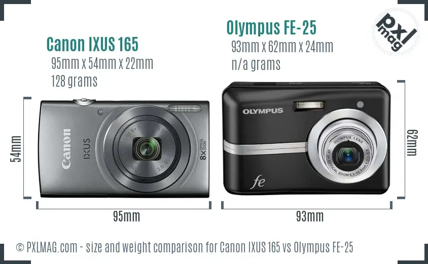 Canon IXUS 165 vs Olympus FE-25 size comparison