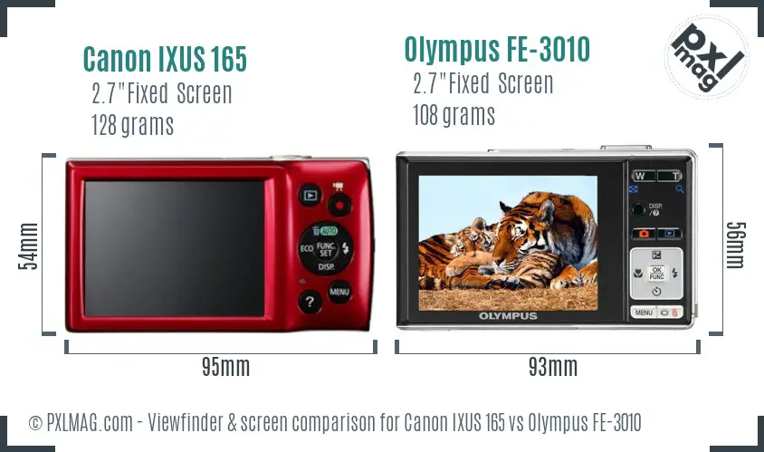 Canon IXUS 165 vs Olympus FE-3010 Screen and Viewfinder comparison