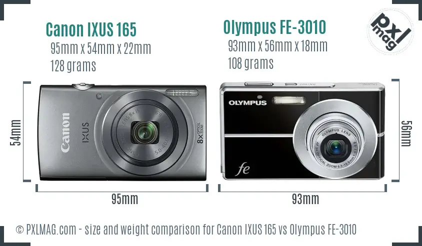 Canon IXUS 165 vs Olympus FE-3010 size comparison