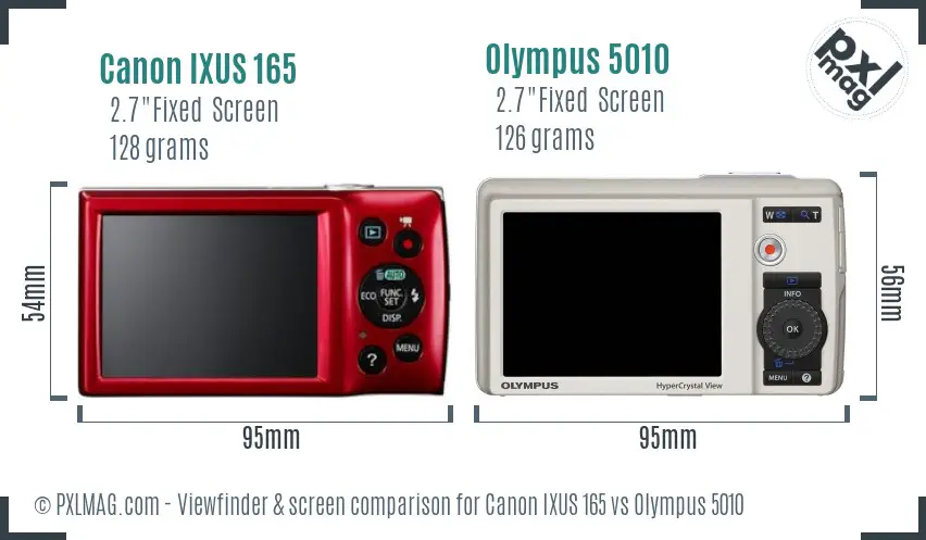 Canon IXUS 165 vs Olympus 5010 Screen and Viewfinder comparison