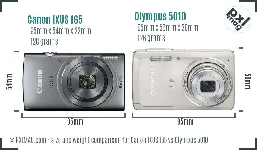 Canon IXUS 165 vs Olympus 5010 size comparison