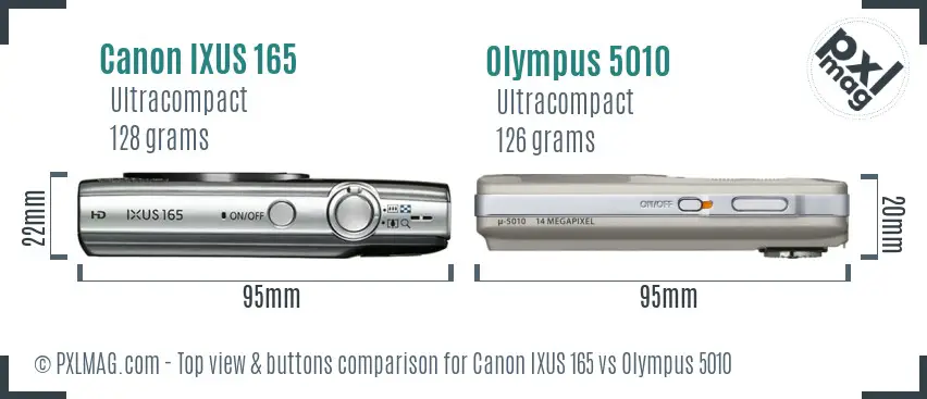 Canon IXUS 165 vs Olympus 5010 top view buttons comparison