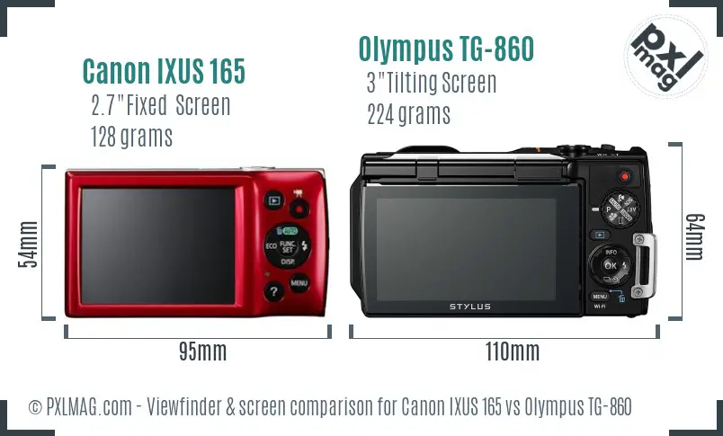 Canon IXUS 165 vs Olympus TG-860 Screen and Viewfinder comparison