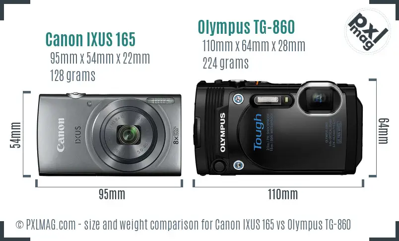 Canon IXUS 165 vs Olympus TG-860 size comparison