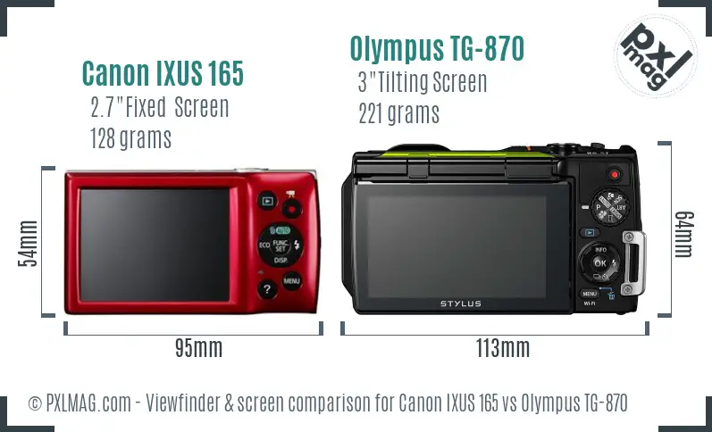Canon IXUS 165 vs Olympus TG-870 Screen and Viewfinder comparison