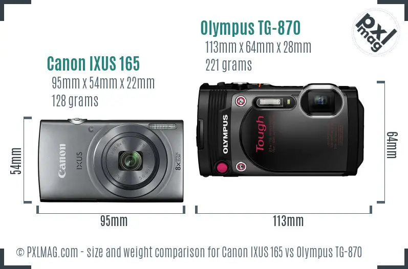 Canon IXUS 165 vs Olympus TG-870 size comparison