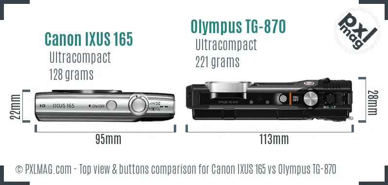 Canon IXUS 165 vs Olympus TG-870 top view buttons comparison