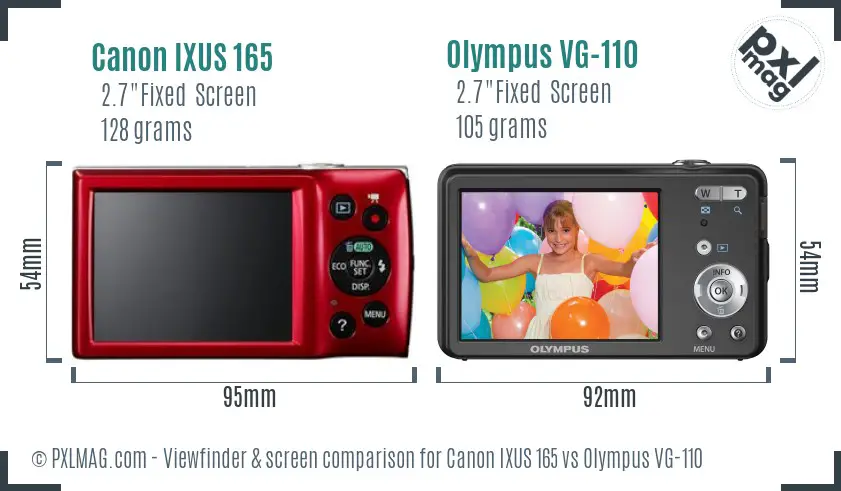 Canon IXUS 165 vs Olympus VG-110 Screen and Viewfinder comparison