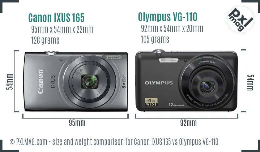 Canon IXUS 165 vs Olympus VG-110 size comparison