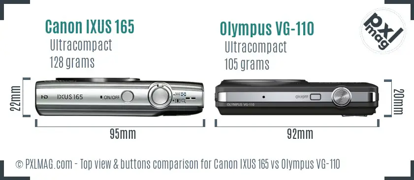 Canon IXUS 165 vs Olympus VG-110 top view buttons comparison