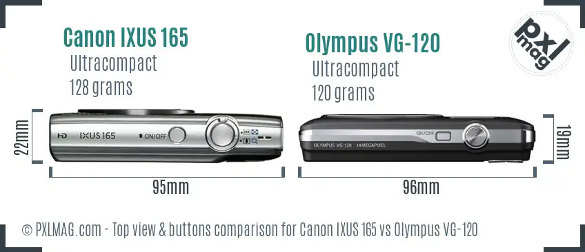 Canon IXUS 165 vs Olympus VG-120 top view buttons comparison Canon IXUS 165 vs Olympus VG-120 top view buttons comparison