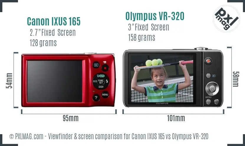 Canon IXUS 165 vs Olympus VR-320 Screen and Viewfinder comparison