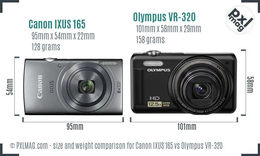 Canon IXUS 165 vs Olympus VR-320 size comparison