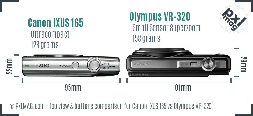 Canon IXUS 165 vs Olympus VR-320 top view buttons comparison