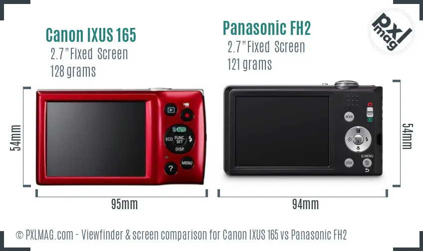 Canon IXUS 165 vs Panasonic FH2 Screen and Viewfinder comparison