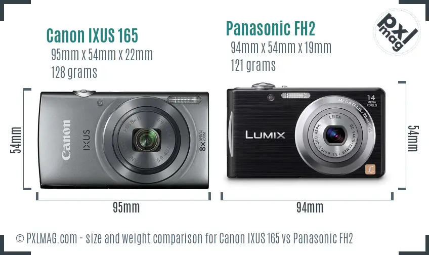 Canon IXUS 165 vs Panasonic FH2 size comparison