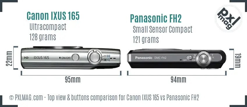 Canon IXUS 165 vs Panasonic FH2 top view buttons comparison