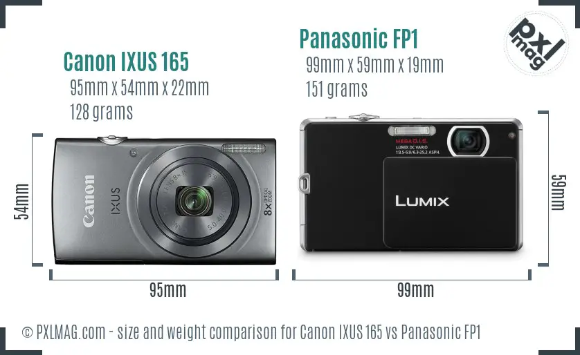 Canon IXUS 165 vs Panasonic FP1 size comparison
