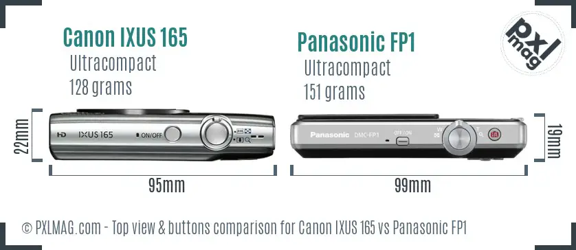 Canon IXUS 165 vs Panasonic FP1 top view buttons comparison