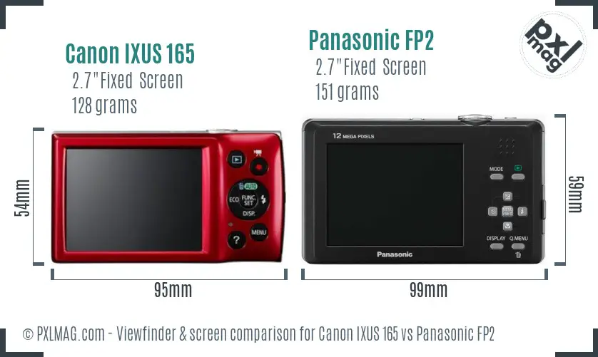 Canon IXUS 165 vs Panasonic FP2 Screen and Viewfinder comparison