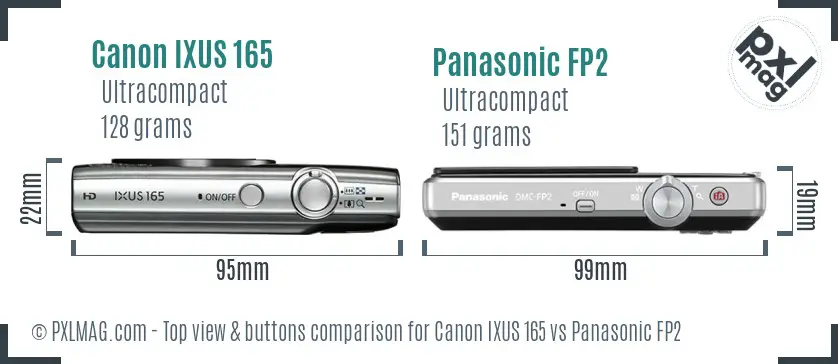 Canon IXUS 165 vs Panasonic FP2 top view buttons comparison