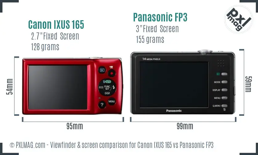 Canon IXUS 165 vs Panasonic FP3 Screen and Viewfinder comparison